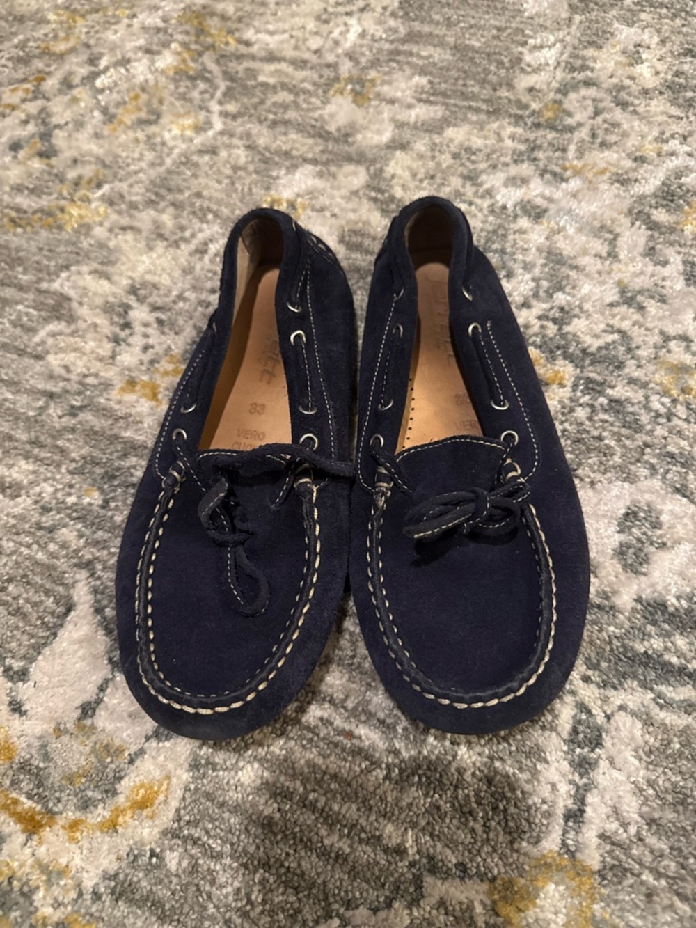 Vero Cuoio Navy Suede Kids Moccasin Loafers